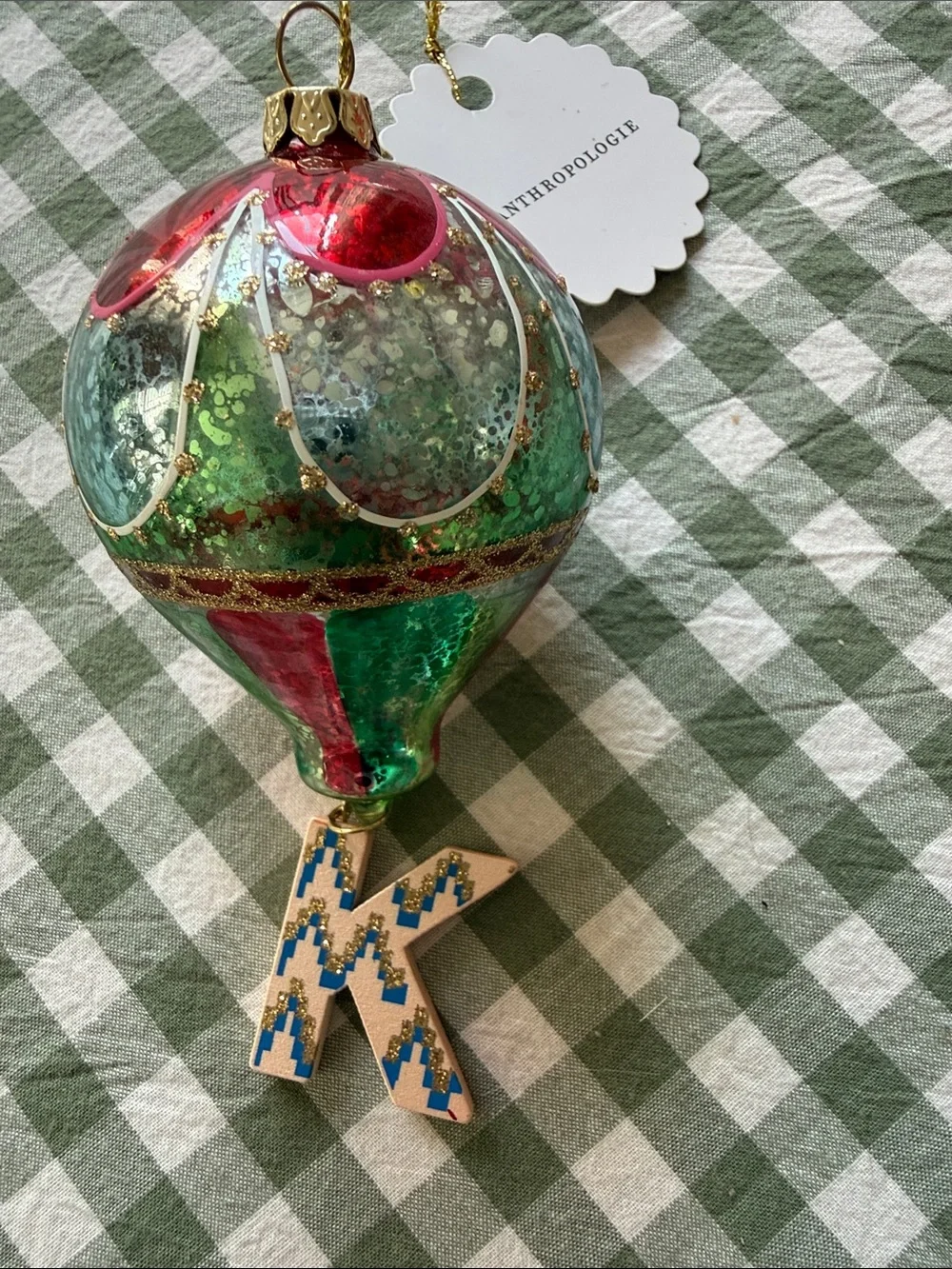 Anthropologie Hot Air Balloon ornament with a letter K